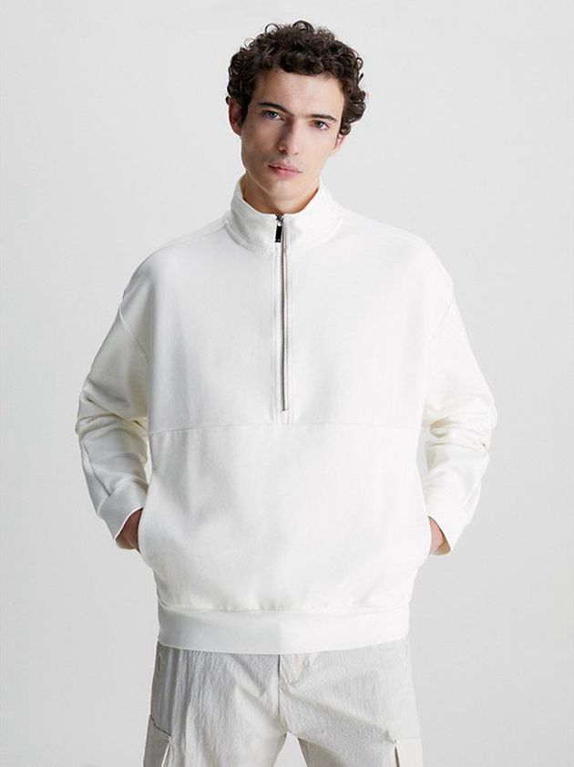 Calvin Klein USA Organic Cotton Zip Mens Sweatshirt White 5976018-OX